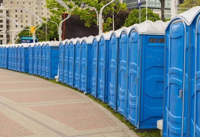 Seasonal porta potty units set up at a Gadsden, Alabama venue